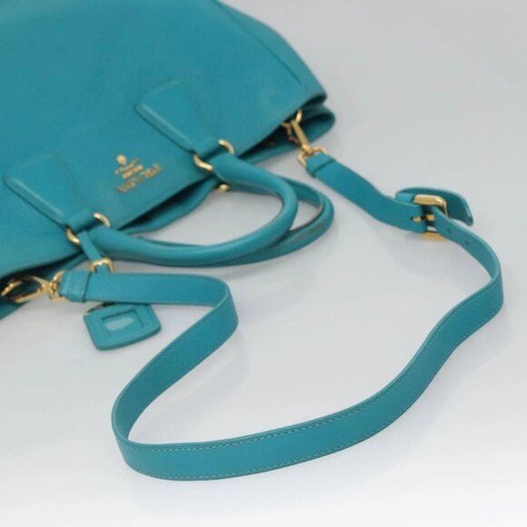 PRADA Hand Bag Leather 2way Green Gold Auth 139193 - Picture 8 of 16
